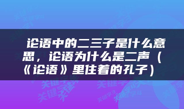  论语中的二三子是什么意思，论语为什么是二声（《论语》里住着的孔子） 