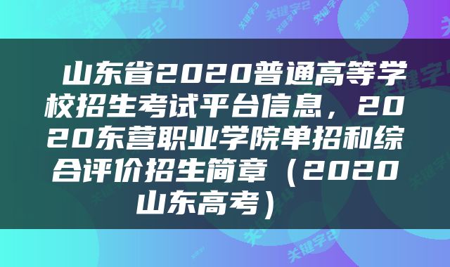  山东省2020普通高等学校招生考试平台信息，2020东营职业学院单招和综合评价招生简章（2020山东高考） 