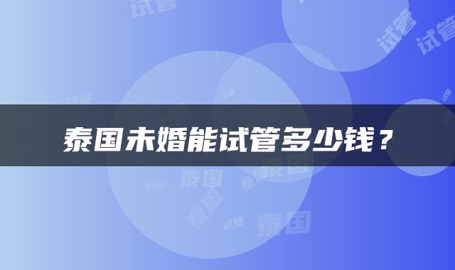 泰国未婚能试管多少钱？