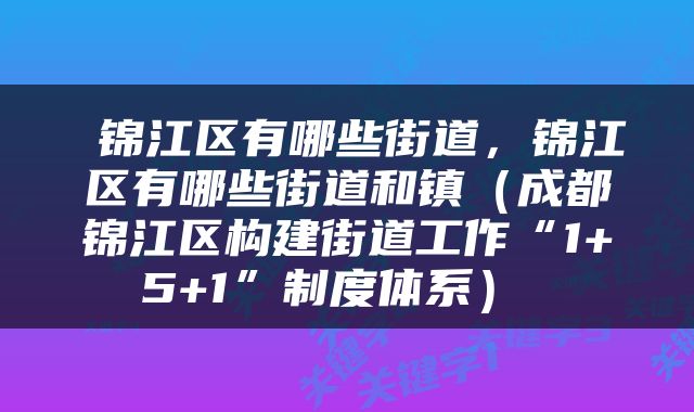  锦江区有哪些街道，锦江区有哪些街道和镇（成都锦江区构建街道工作“1+5+1”制度体系） 