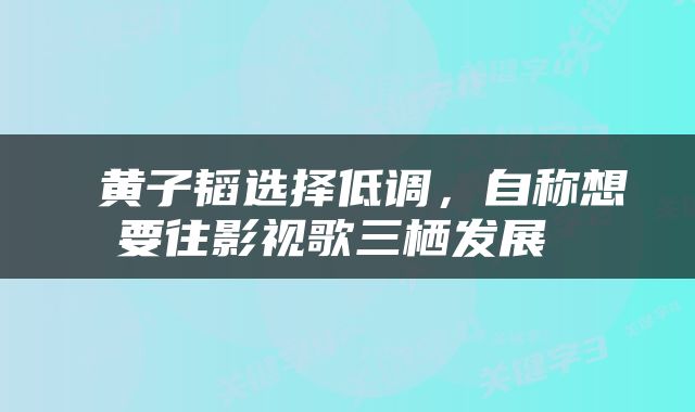  黄子韬选择低调，自称想要往影视歌三栖发展 