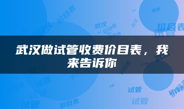 武汉做试管收费价目表，我来告诉你