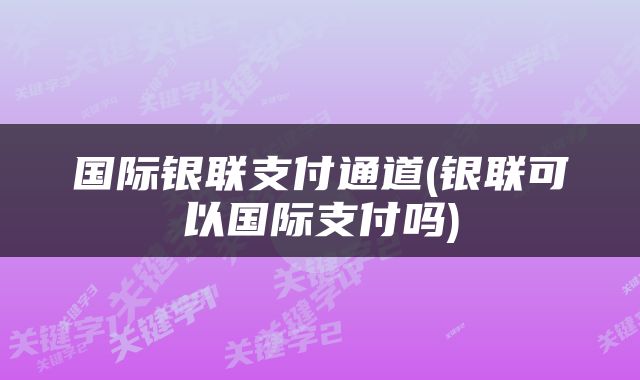 国际银联支付通道(银联可以国际支付吗)