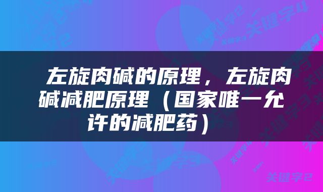  左旋肉碱的原理，左旋肉碱减肥原理（国家唯一允许的减肥药） 