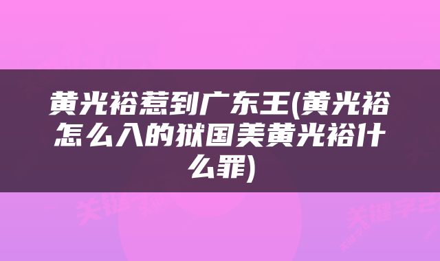 黄光裕惹到广东王(黄光裕怎么入的狱国美黄光裕什么罪)