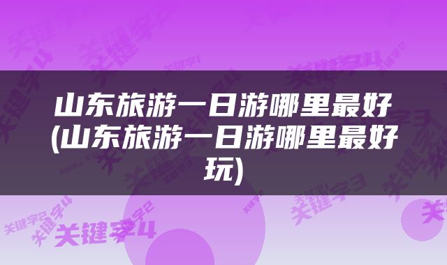 山东旅游一日游哪里最好(山东旅游一日游哪里最好玩)