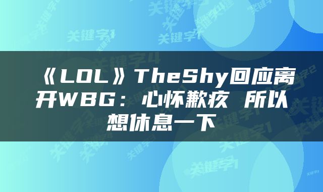 《LOL》TheShy回应离开WBG：心怀歉疚 所以想休息一下