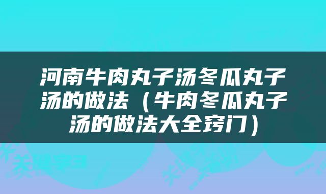 河南牛肉丸子汤冬瓜丸子汤的做法（牛肉冬瓜丸子汤的做法大全窍门）