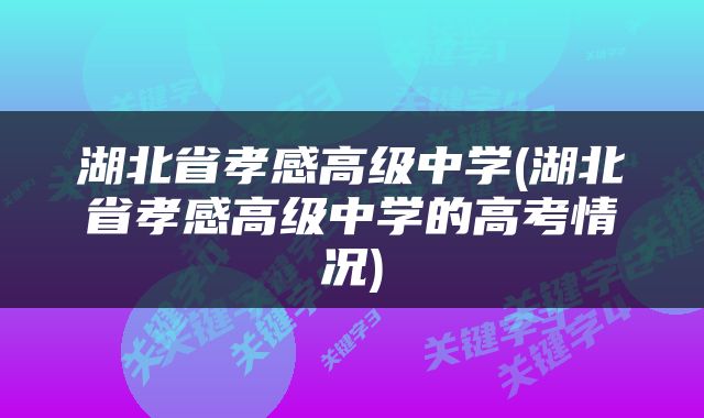湖北省孝感高级中学(湖北省孝感高级中学的高考情况)