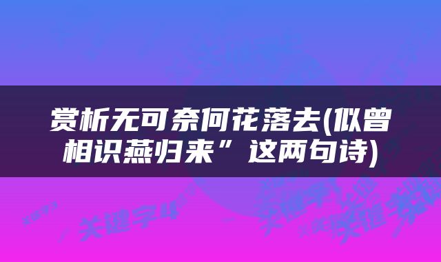 赏析无可奈何花落去(似曾相识燕归来”这两句诗)