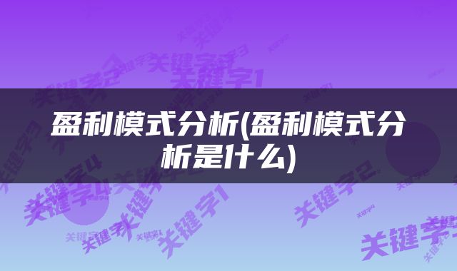 盈利模式分析(盈利模式分析是什么)