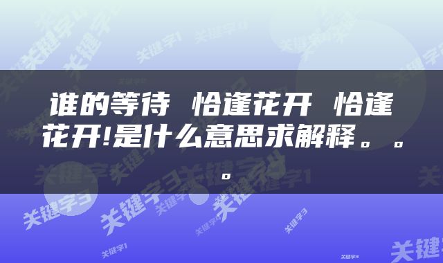 谁的等待 恰逢花开 恰逢花开!是什么意思求解释。。。