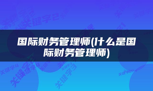 国际财务管理师(什么是国际财务管理师)