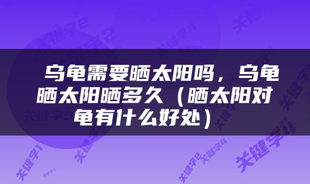  乌龟需要晒太阳吗，乌龟晒太阳晒多久（晒太阳对龟有什么好处） 