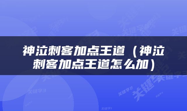 神泣刺客加点王道（神泣刺客加点王道怎么加）