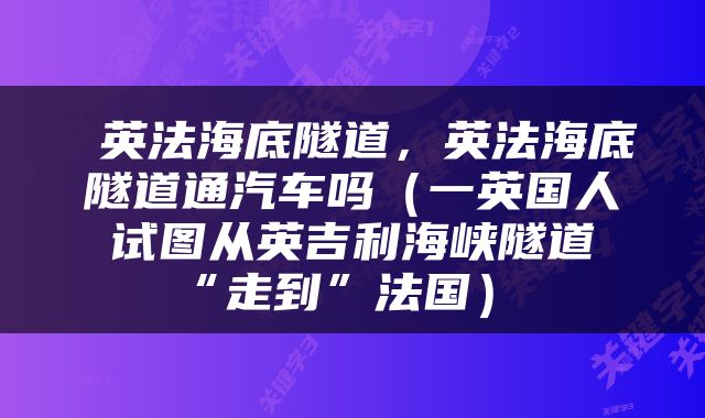  英法海底隧道，英法海底隧道通汽车吗（一英国人试图从英吉利海峡隧道“走到”法国） 