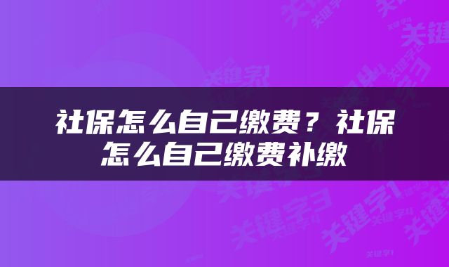 社保怎么自己缴费？社保怎么自己缴费补缴