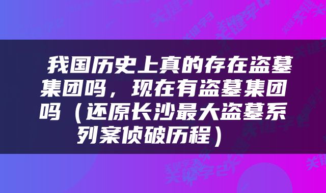  我国历史上真的存在盗墓集团吗，现在有盗墓集团吗（还原长沙最大盗墓系列案侦破历程） 