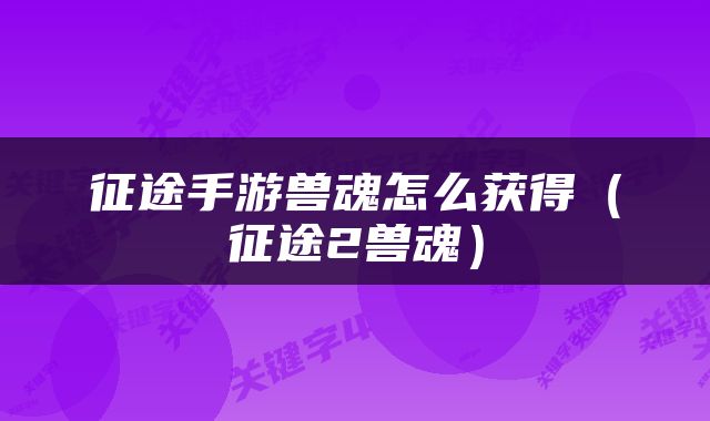 征途手游兽魂怎么获得（征途2兽魂）