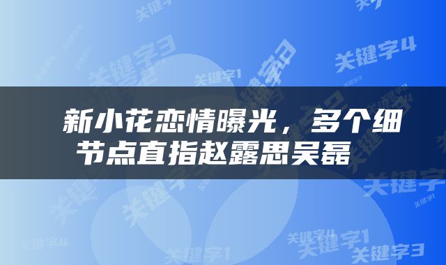  新小花恋情曝光，多个细节点直指赵露思吴磊 
