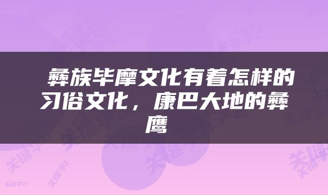  彝族毕摩文化有着怎样的习俗文化，康巴大地的彝鹰 