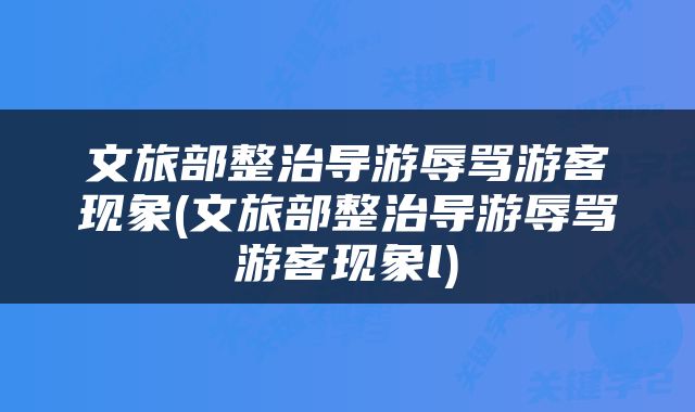 文旅部整治导游辱骂游客现象(文旅部整治导游辱骂游客现象l)