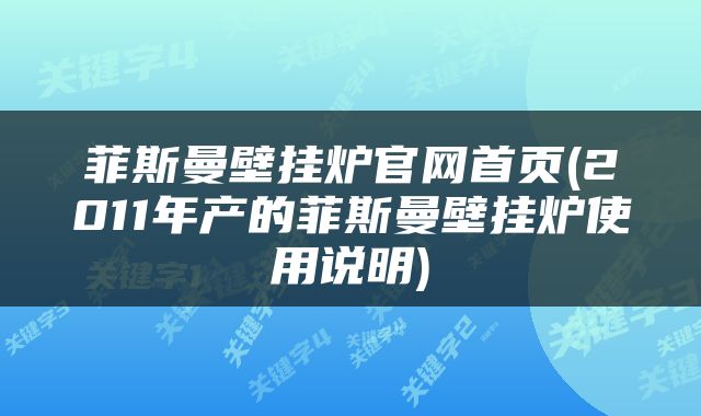 菲斯曼壁挂炉官网首页(2011年产的菲斯曼壁挂炉使用说明)