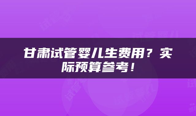 甘肃试管婴儿生费用？实际预算参考！