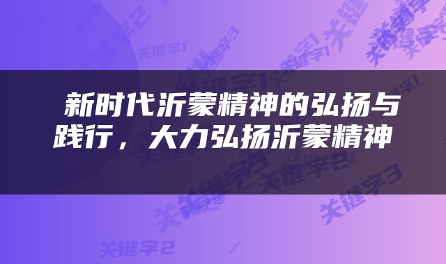  新时代沂蒙精神的弘扬与践行，大力弘扬沂蒙精神 