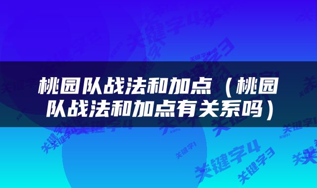 桃园队战法和加点（桃园队战法和加点有关系吗）