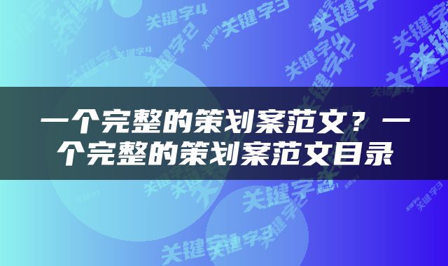 一个完整的策划案范文？一个完整的策划案范文目录