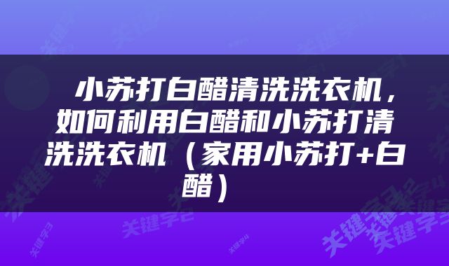  小苏打白醋清洗洗衣机，如何利用白醋和小苏打清洗洗衣机（家用小苏打+白醋） 
