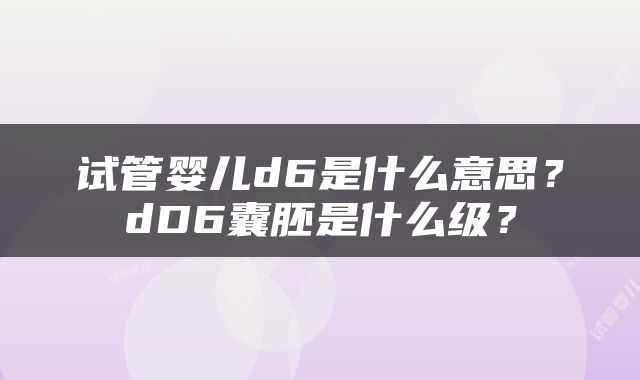 试管婴儿d6是什么意思？dD6囊胚是什么级？