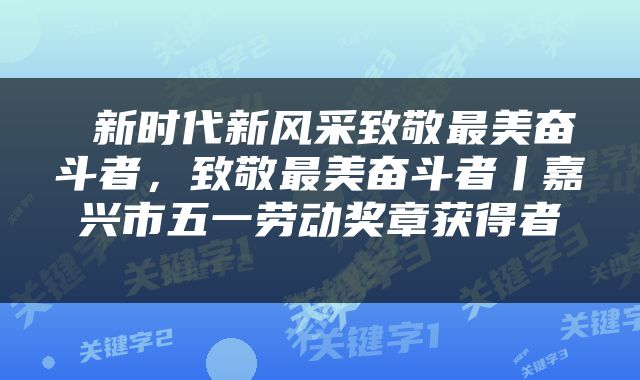  新时代新风采致敬最美奋斗者，致敬最美奋斗者丨嘉兴市五一劳动奖章获得者 