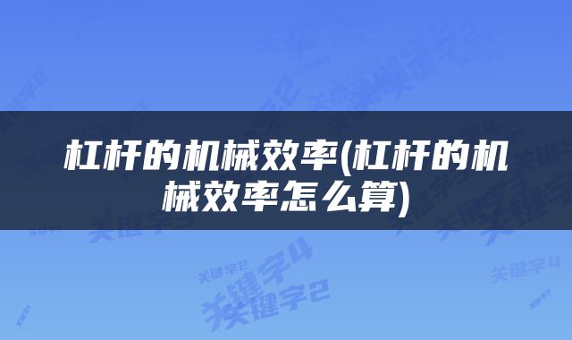 杠杆的机械效率(杠杆的机械效率怎么算)
