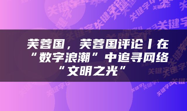  芙蓉国，芙蓉国评论丨在“数字浪潮”中追寻网络“文明之光” 