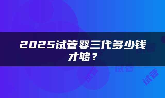 2025试管婴三代多少钱才够？