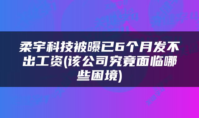 柔宇科技被曝已6个月发不出工资(该公司究竟面临哪些困境)