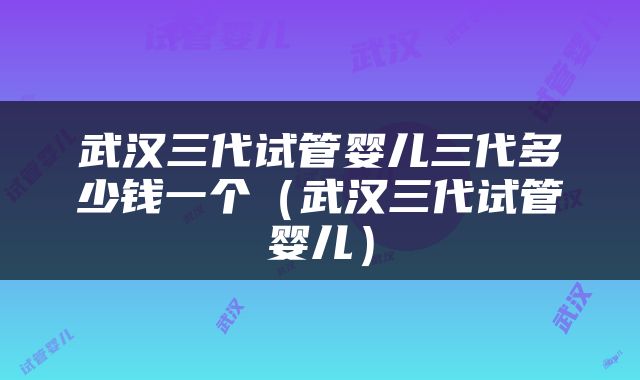 武汉三代试管婴儿三代多少钱一个（武汉三代试管婴儿）
