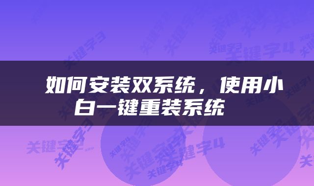  如何安装双系统，使用小白一键重装系统 