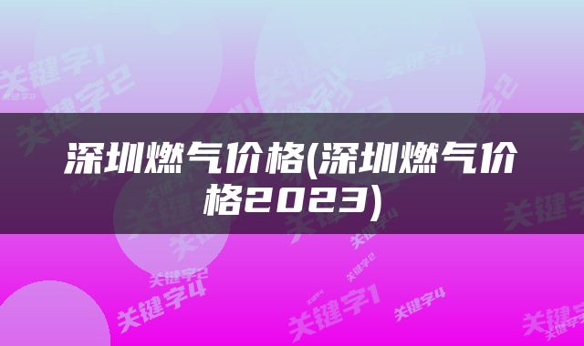 深圳燃气价格(深圳燃气价格2023)