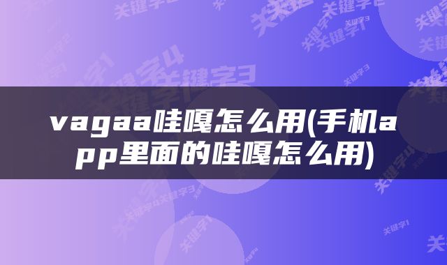 vagaa哇嘎怎么用(手机app里面的哇嘎怎么用)