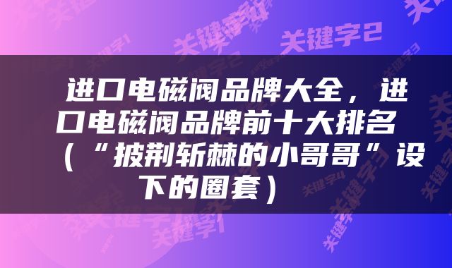 进口电磁阀品牌大全，进口电磁阀品牌前十大排名（“披荆斩棘的小哥哥”设下的圈套） 