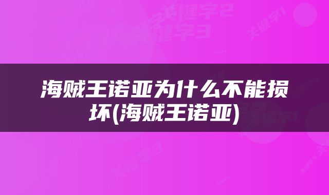 海贼王诺亚为什么不能损坏(海贼王诺亚)
