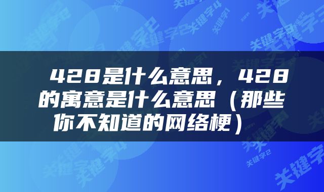  428是什么意思，428的寓意是什么意思（那些你不知道的网络梗） 