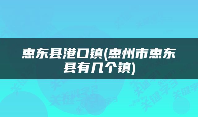 惠东县港口镇(惠州市惠东县有几个镇)