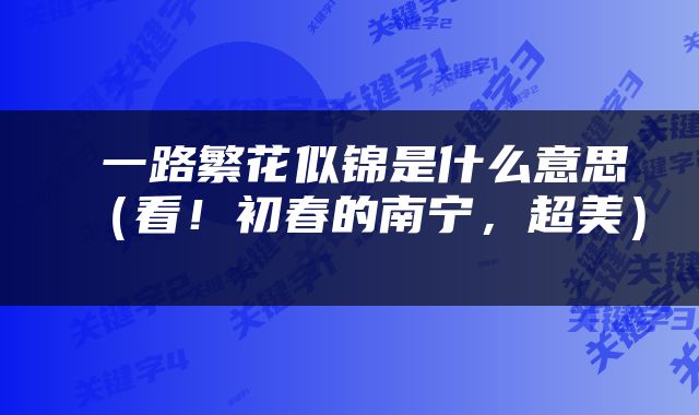  一路繁花似锦是什么意思（看！初春的南宁，超美） 