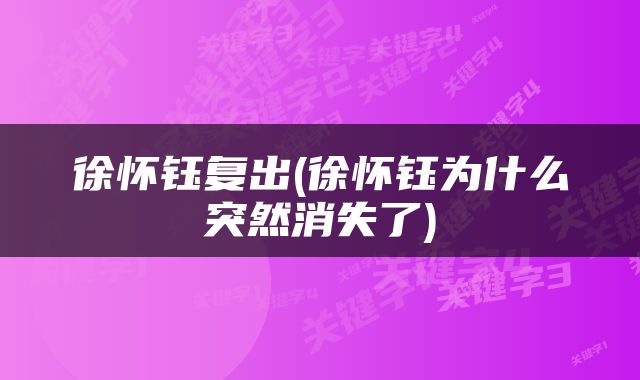 徐怀钰复出(徐怀钰为什么突然消失了)