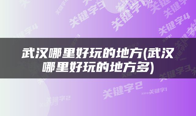 武汉哪里好玩的地方(武汉哪里好玩的地方多)