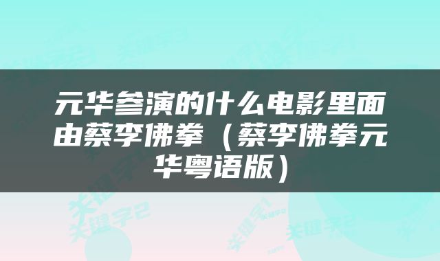 元华参演的什么电影里面由蔡李佛拳（蔡李佛拳元华粤语版）